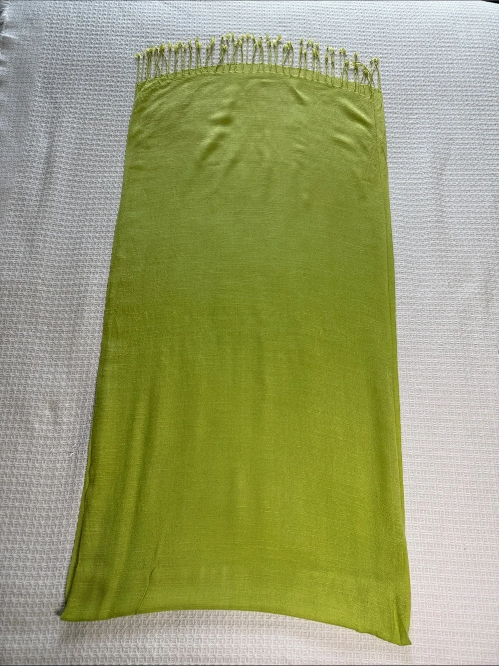 Lime green solid scarf/shawl with fringe
